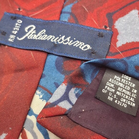 Vintage Italianissimo Abstract Geometric Tie Red Blue White Polyester - Picture 3 of 4